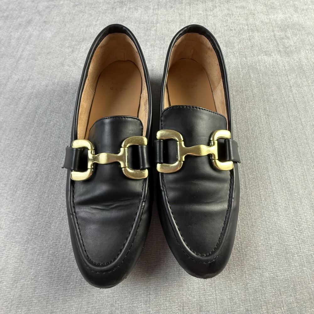 A New Day Womens Black Horsebit Loafers Gold Buckle Slip On Shoes Size 6
